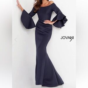 Jovani Long Sleeve Navy Gown